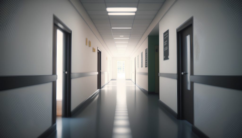 Отбойная доска из ЛДСП в современном офисном коридоре — производство LTTRUS